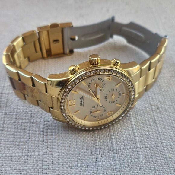 Guess Women Wristwatch Crystals Accent Bezel Gold Tone Multi Function Watch - Picture 4 of 12